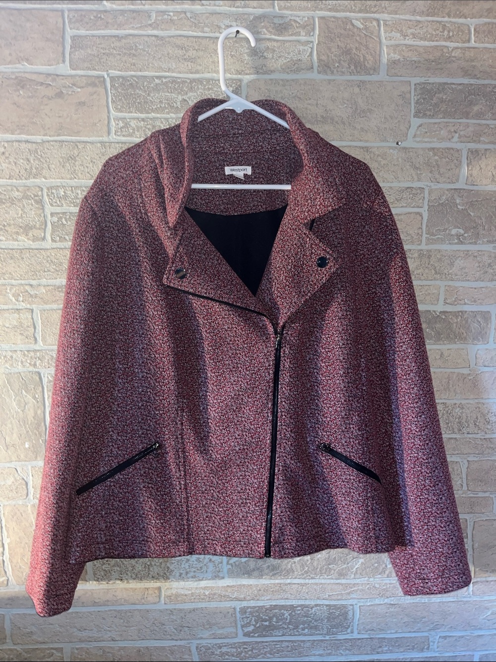 Westport Maroon Tweed Zip Front Blazer
